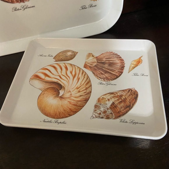 Vintage Mebel Melamine Large and Small Square Serving Tray with Seashells - Picture 2 of 6